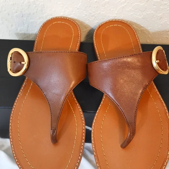 NWT Coach Lesli Leather Sandal Saddle Color - Picture 3 of 9